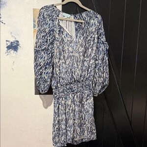 Veronica M Blue and White Long Sleeve Dress
